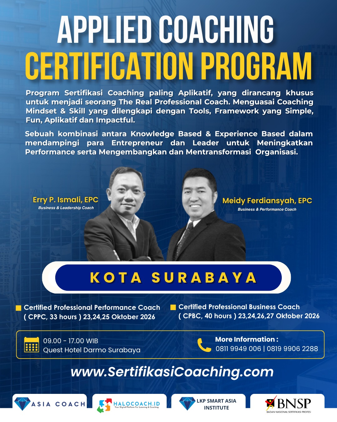 Flyer Applied Coaching Certification Program Surabaya Oktober 2026
