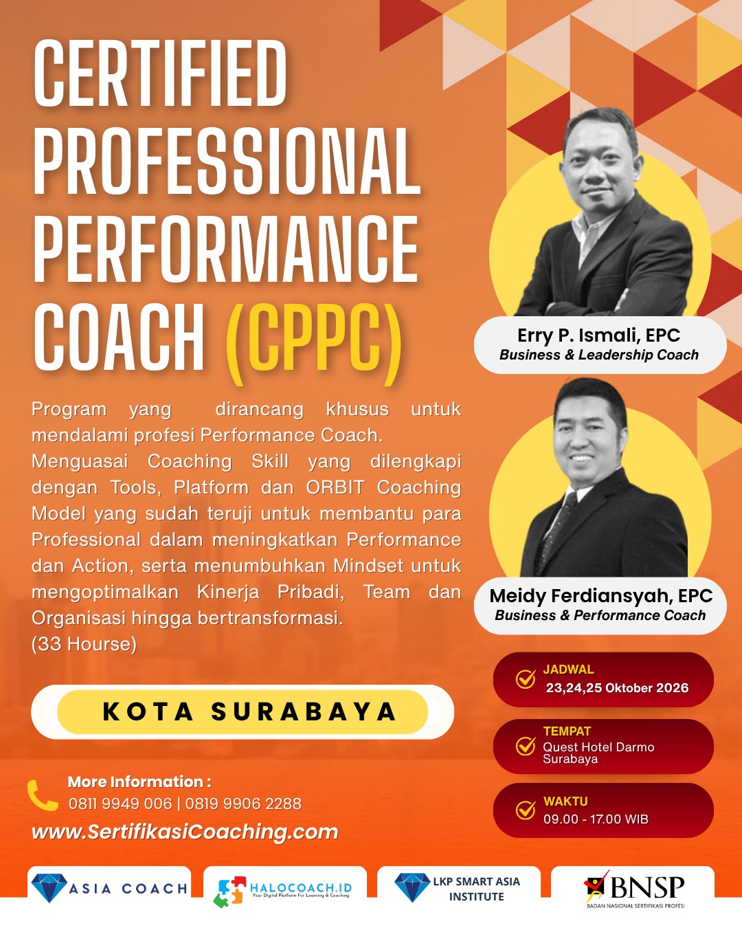Flyer Certified Professional Performance Coach CPPC Surabaya Oktober 2026